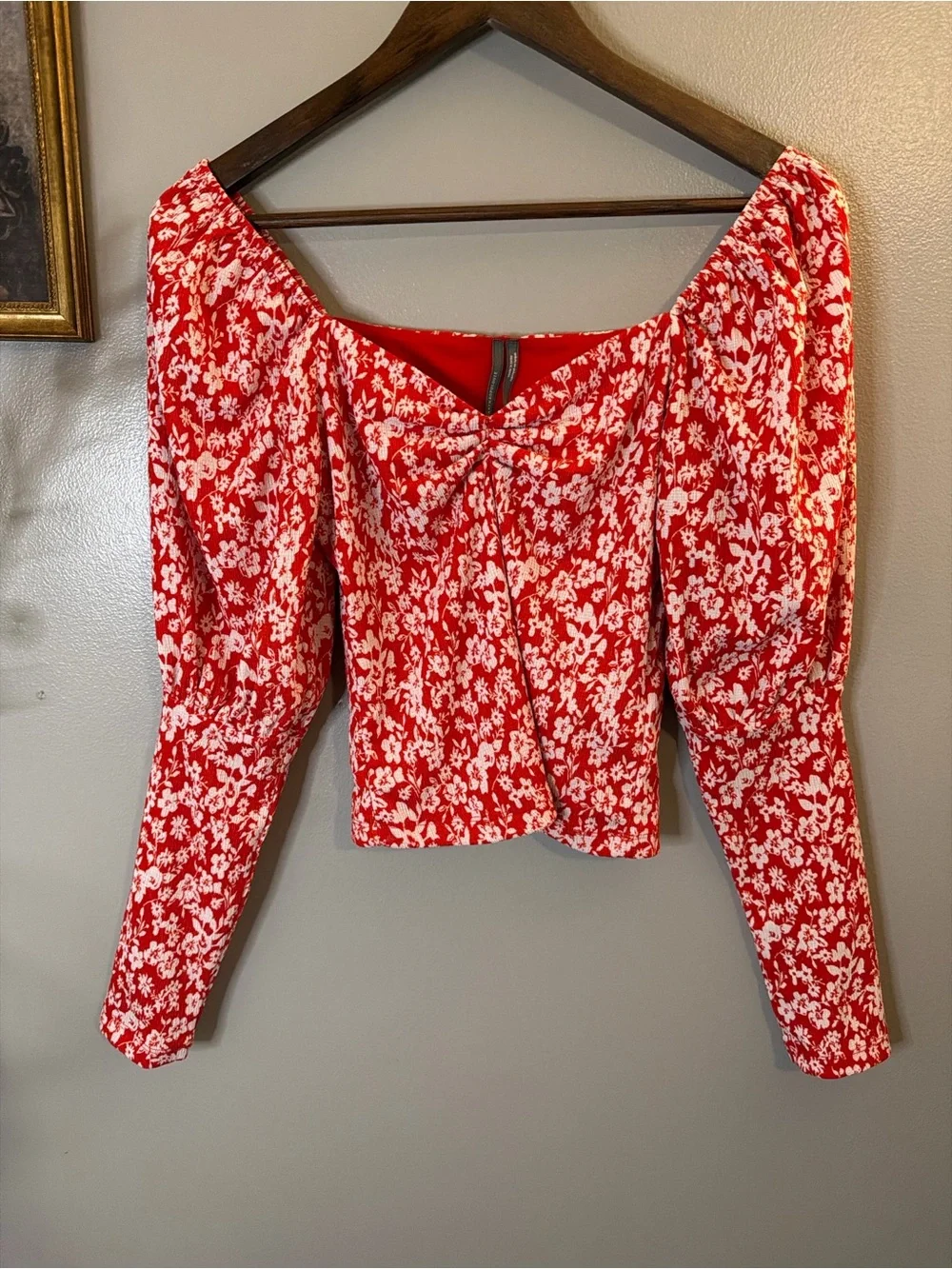 Anthropologie Red Floral Sweetheart Corset Crop Blouse XS Romantic Cottagecore - Picture 4 of 9
